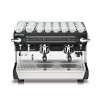 This image is a front view of the Rancilio Classe 9 S espresso machine in 2 groups at traditional height with semi-automatic dosing controls.