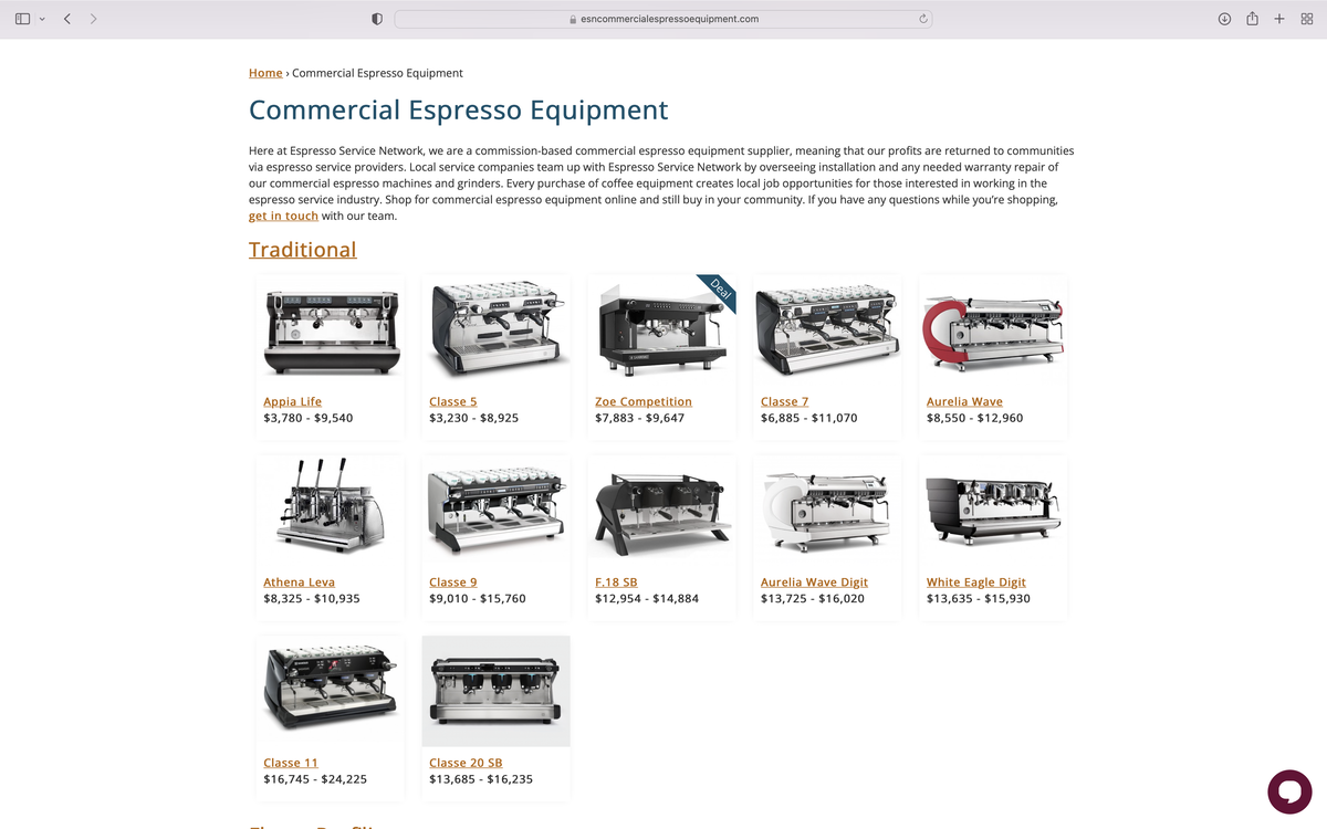 Website for Commercial Espresso Machines